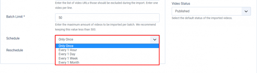 Youtube Import Schedule
